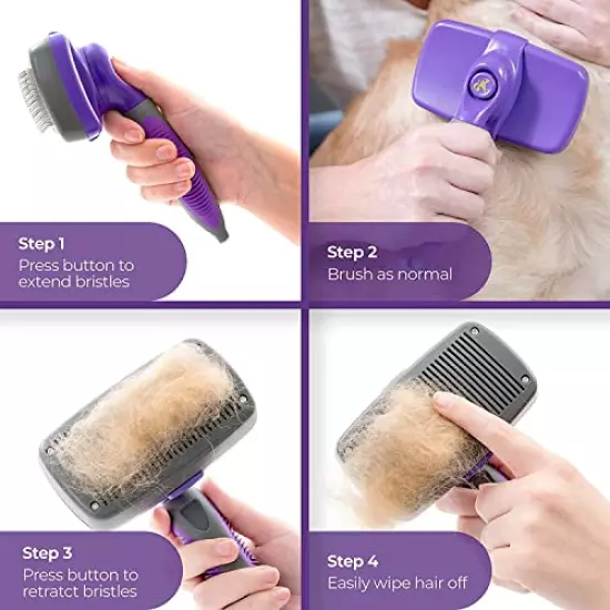 Hertzko Self-Cleaning Slicker Brush For Dogs, Cats - The Ultimate Dog Brush For Shedding Hair, Fur - Comb For Grooming Long Haired & Short Haired Dogs, Cats, Rabbits & More, Deshedding Tool, Cat Brush