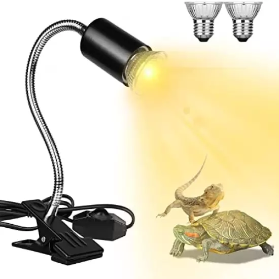 Dallfoll Reptile Heat Lamps, Turtle Lamp UVA/UVB Turtle Aquarium Tank Heating Lamps With Clamp, 360° Rotatable Basking Lamp For Lizard Turtle Snake Aquarium Aquatic Plants With 2 Heat Bulbs (E27,110V)