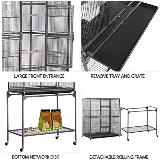 Yaheetech Wrought Iron Standing Large Parrot Parakeet Flight Bird Cage for Small Parrot Cockatiel Sun Parakeet Green Cheek Conure Lovebird Budgie Finch Canary Bird Cage with Stand