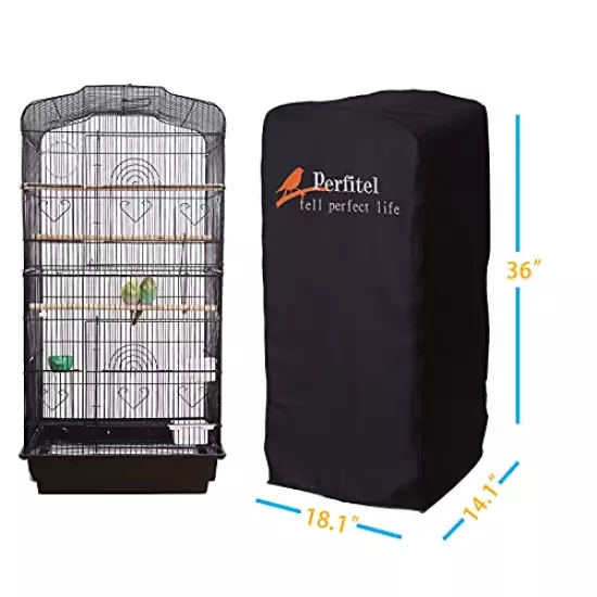 Perfitel Bird Cage Cover(Black) Good Night Birdcage Cover Black-Out Birdcage Cover Durable Breathable Washable Material… (18.1Lx14.1Wx36H)