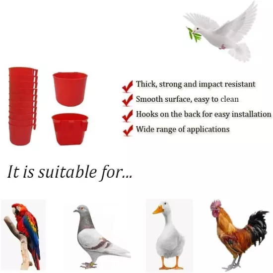 TIANTUTUTEC Bird Feeder Cage Cups Hanging Chicken Water Cups Pet Bowl with Hooks Rabbit Food Dish for Cages Plastic Feeding & Watering Supplies for Pigeon Poultry Roosters Gamefowl Parakeet