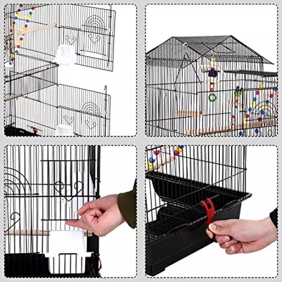 Bird Cage, Parrot Cage 39 inch Parakeet Cage Accessories with Bird Stand Medium Roof Top Large Flight cage for Small Cockatiel Canary Parakeet Conure Finches Budgie Lovebirds Pet Toy