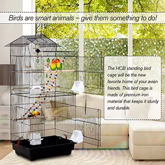 Bird Cage, Parrot Cage 39 inch Parakeet Cage Accessories with Bird Stand Medium Roof Top Large Flight cage for Small Cockatiel Canary Parakeet Conure Finches Budgie Lovebirds Pet Toy