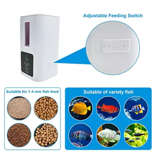 400ML Automatic Fish Feeder 8/12/24H Vacation Fish Feeder for Aquarium Fish Tank Moisture-Proof Every Day Smart Timer Fish Feeder Food Dispenser (Only Fit 1-3mm Fish Food)