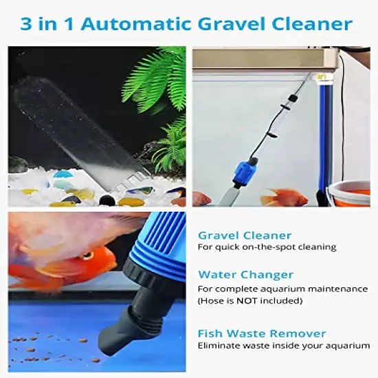 NICREW Power VAC Plus Electric Gravel Cleaner, Automatic Aquarium Cleaner with Sponge Filter, 3 in 1 Aquarium Vacuum Gravel Cleaner for Medium and Large Tanks