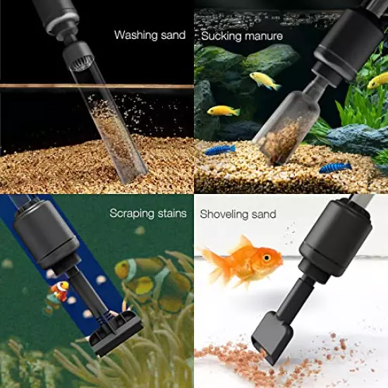 bedee Electric Aquarium Gravel Cleaner, Fish Tank Cleaner, 6 in 1 Automatic Aquarium Cleaner Vacuum Kit for Water Changing & Wash Sand with Adjustable Water Flow, DC 12V/ Black