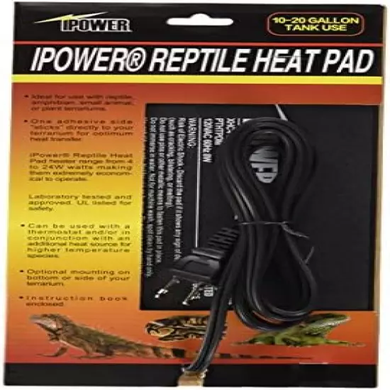 IPower Reptile Heat Pad 4W/8W/16W/24W Under Tank Terrarium Warmer Heating Mat And Digital Thermostat Controller For Turtles Lizards Frogs And Other Small Animals, Multi Sizes