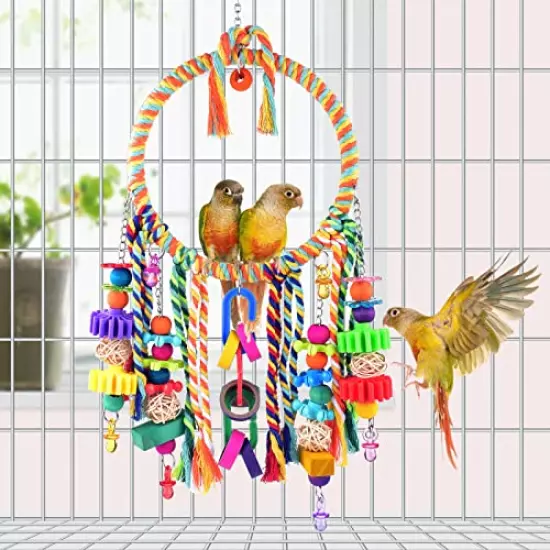 KATUMO Bird Toys, Bird Swing Toy Bird Perch with Colorful Chewing Toys, Suitable for Lovebirds, Finches, Parakeets, Budgerigars, Conure ect Small Birds