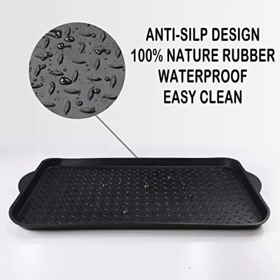 Matace 100% Rubber Boot Tray for Entryway - Water Resistant Shoe Trays- Natural Rubber Mats for Shoes, Boots, Pets - Indoor and Outdoor Use, 27.95"x 15.74", Black