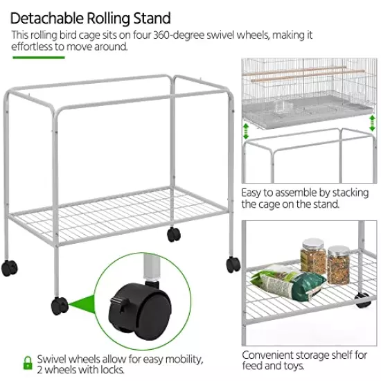 Yaheetech Flight Bird Cages for Parrots Budgies Parakeets Cockatiels Conures Budgies Finches Lovebirds Canaries Breeding Birdcage with Detachable Rolling Stand