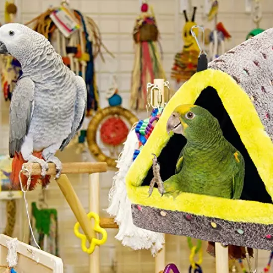 MEWTOGO Large Winter Warm Bird Nest House, Fluffy Parrots Bird Bed for Cage Hanging Hammock Plush Shed Hut Hideaway Hut for Parakeets African Grey Cockatoos Cockatiels Lovebird