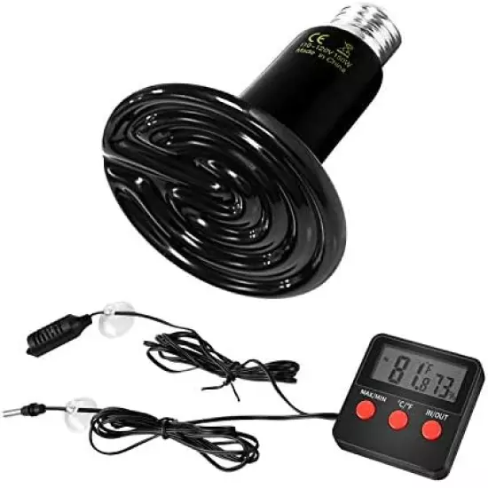 Simple Deluxe 100W/150W Reptile Heat Bulb And 8.5 Inch Clamp Light/Thermo&Hygro Meter With Dual Probs Combo Set For Amphibian Pet & Incubating Chicken