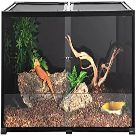 REPTI ZOO REPTIZOO Full Vision Glass Reptile Tank 120 Gallon, Tall & Wide Large Reptile Terrarium 48" X 24" X 24" With Sliding Door Top Screen Ventilation