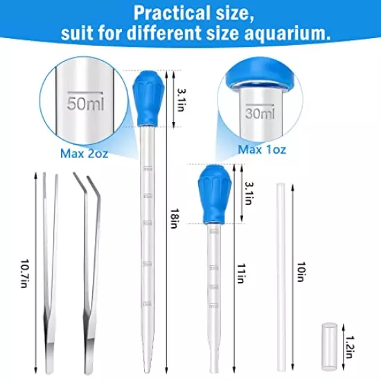 5 in 1 Aquarium Coral Feeder Kit, Luxiv 2 Pcs 60ml and 30ml Aquatic Reef Feeding Dropper with 10in Extender Pipe, 2 Pcs Stainless Steel Straight and Curved Aquarium Tweezers for Feeding Tongs