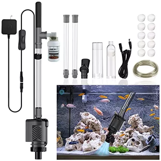 HiTauing Electric Aquarium Gravel Cleaner, 317GPH DC 24V/24W Automatic Fish Tank Cleaning Tool Set Removable Vacuum Water Changer Sand Washer Filter Changer