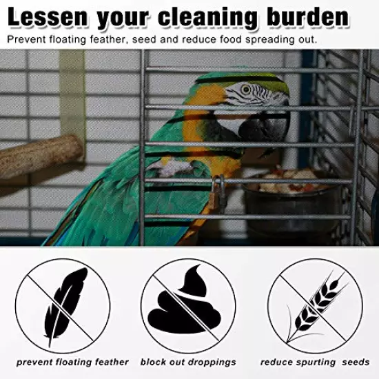 Adjustable Bird Cage Net Cover Birdcage Seed Feather Catcher Soft Skirt Guard Birdcage Nylon Mesh Netting for Parrot Parakeet Macaw Round Square Cages