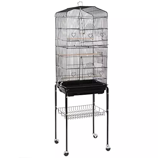 ZENY 59.3 Inch Bird Cage, Rolling Wrought Iron Parrot Cage with Side-Out Tray, Storage Shelf, Pet Bird House for Parrot Cockatiel Cockatoo Parakeet Macaw Finches