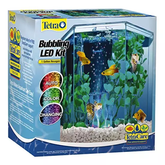 Tetra Bubbling LED Aquarium Kit 1 Gallon, Hexagon Shape, With Color-Changing Light Disc