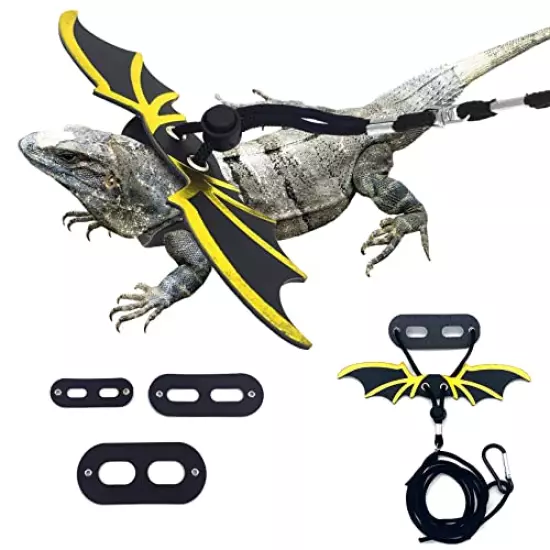 Hamiledyi Bearded Dragon Carrier Adjustable Reptile Sling Lizard Accessories with Leash Bat Wings for Leopard Gecko Chameleon Lizards Small Reptile Hamster Gerbils Mouse