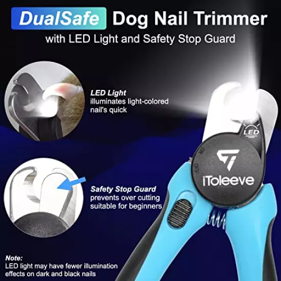 IToleeve LED Dog Nail Clipper With Light And Safety Guard, Illuminates Cats & Dogs Nails, Avoid Over-Cutting, DualSafe Dog Nail Trimmers