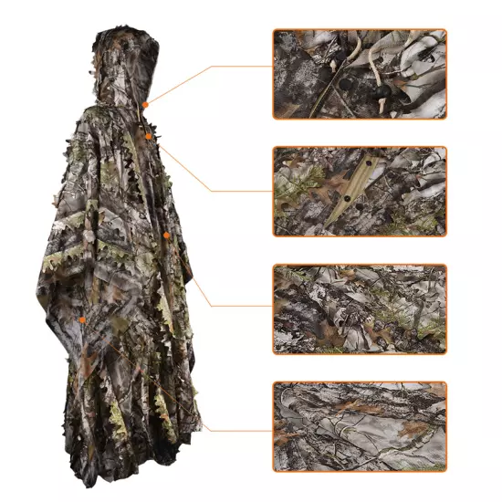 Kylebooker 3D Maple Leafy Hunting Camouflage Poncho Ghillie Suit Sniper Clothing