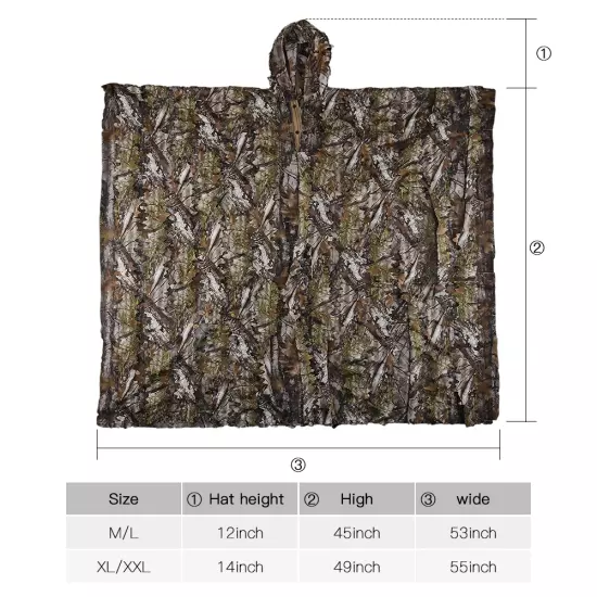 Kylebooker 3D Maple Leafy Hunting Camouflage Poncho Ghillie Suit Sniper Clothing