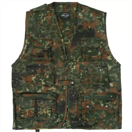 Military Multi Pocket Fishing Shooting Vest Hunting Waistcoat BW Flecktarn S-3XL