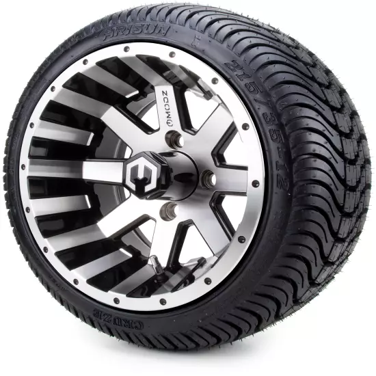 12" MODZ® Assault Machined & Black Golf Cart Wheels & Low Profile Tires Combo