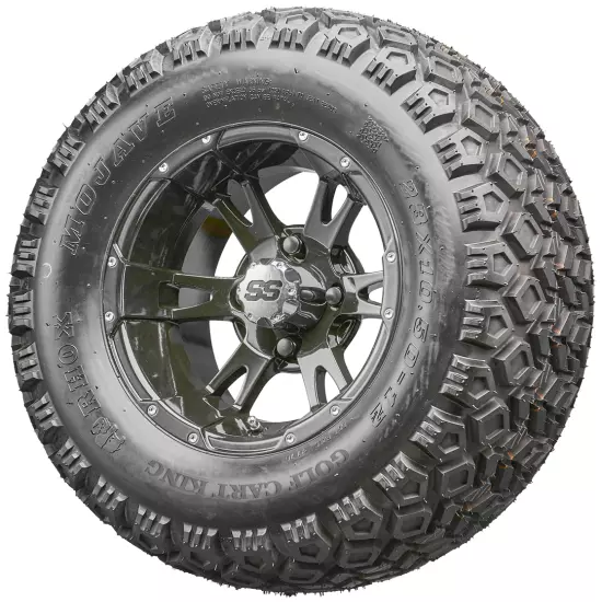 12" RHOX RX321 Black Golf Cart Wheels and All Terrain Tires Combo Set of 4