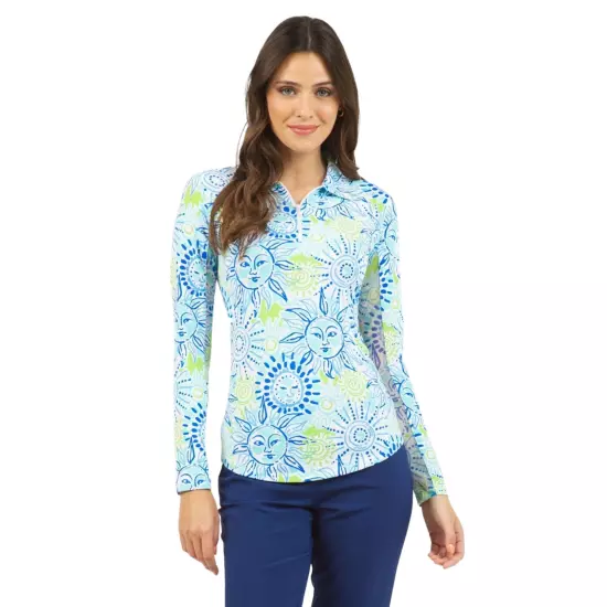 IBKUL Womens Sunny Day Print Long Sleeve Polo Shirt 41081 - New 2022