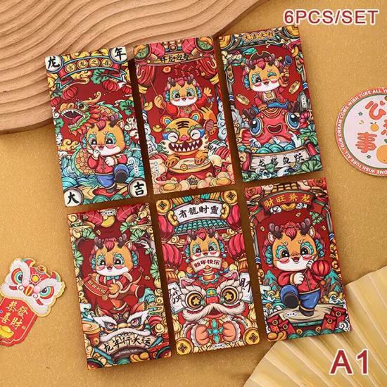 6PCS Chinese Red Envelope 2024 Year Of The Dragon Hong Bao Festival Red PackeJO