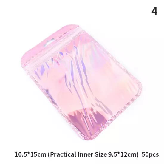 50pcs 4 Styles Laser Packaging Bag Flat Cosmetic Bag Holographic Mini B,ou