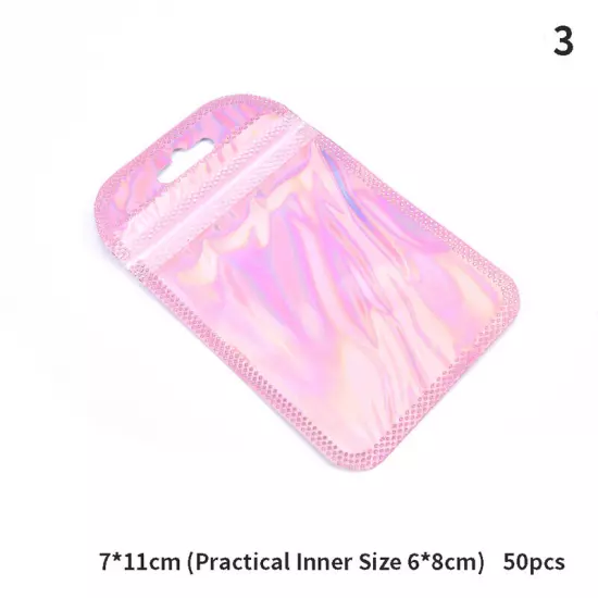 50pcs 4 Styles Laser Packaging Bag Flat Cosmetic Bag Holographic Mini B,ou