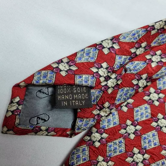 Vintage Valentino Cravatte 100% Silk Handmade Geometric Tie 80's Made In Italy 