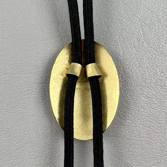 Vintage Bolo Necktie Asian Design Faux Gold Tips Black 20" Braided Rope