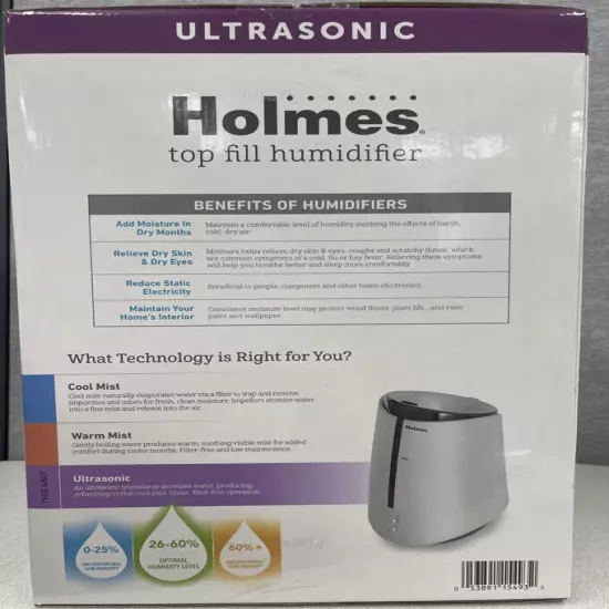 Holmes 1gal Top Fill Ultrasonic Cool-Mist Humidifier with Antimicrobia