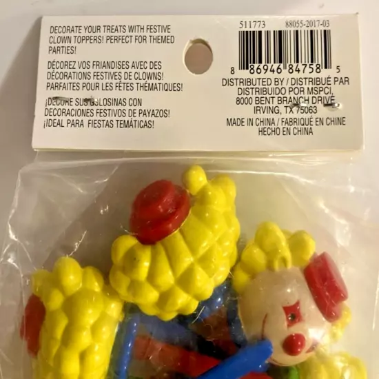 Celebrate It Clown Head Cupcake Treat Toppers - Set of 6 New in Package!