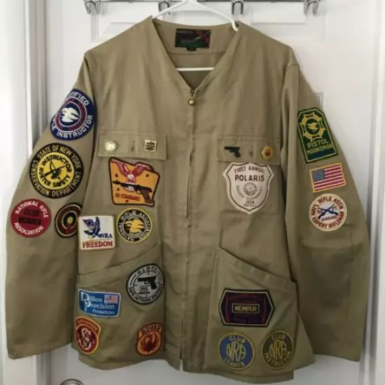 Vtg SHOOTING JACKETS 10X IMPERIAL REEVES Army Twill 38 NRA Glock S & W Patches