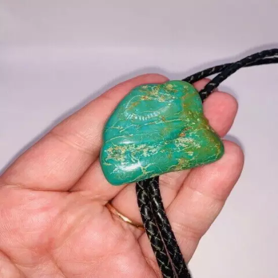 Country Western Polished Natural Turquoise Stone Leather Bolo Tie Jewelry