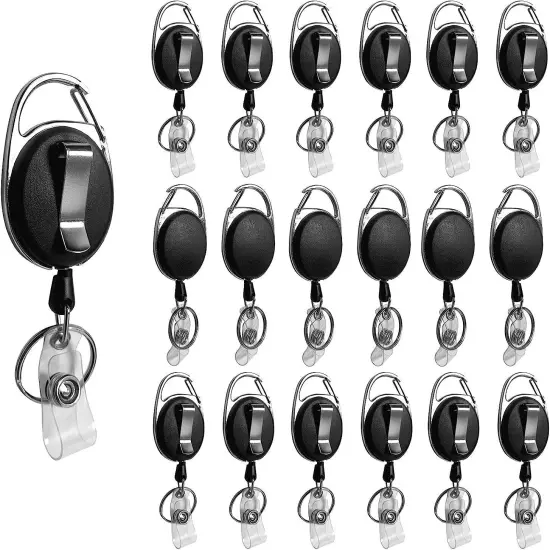 Plain Black Retractable Carabiners– Belt Clip Key Badge Ring Reel Functional NEW