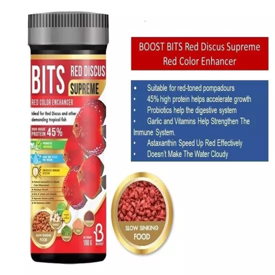 BITS Red Discus Supreme Red Color Enhancer Fish Food For Pompadour Red Tone