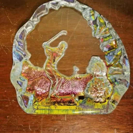 Crystal Iridescent Golf Award Trophy 5.5'' Plaque Block Colored Crystal Box 