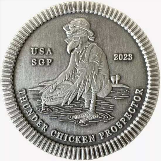 2023 THUNDER CHICKEN PROSPECTOR 2 oz Silver Stacker Round