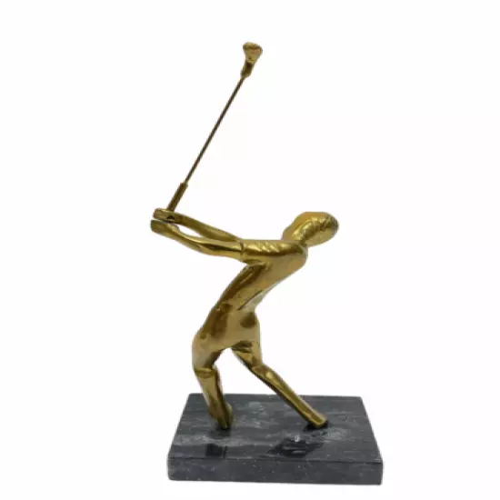 Vintage Golfer Statue Trophy BRASS with Marble Base - 10.5" height