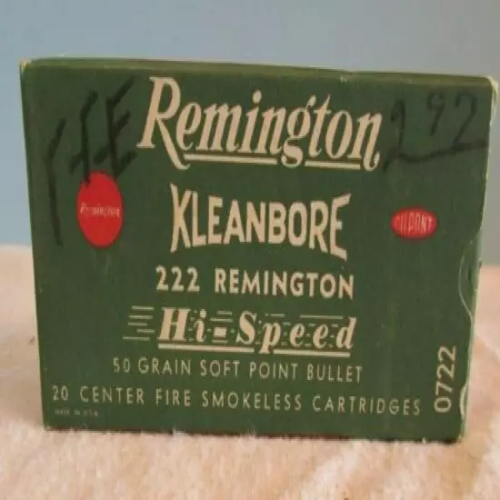 VINTAGE 222 REMINGTON KLEANBORE HI SPEED W/EMPTY CARTRIDGE SHELLS Box Empty