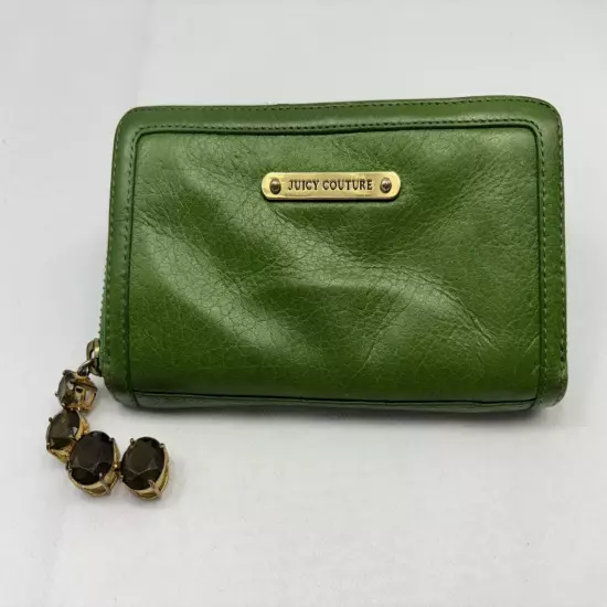 Juicy Couture Women’s Wristlet Wallet Faux Leather Zip Around Green Accents OBO