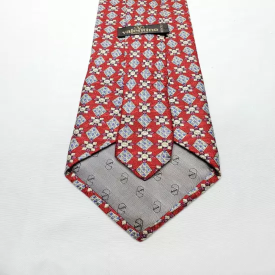 Vintage Valentino Cravatte 100% Silk Handmade Geometric Tie 80's Made In Italy 