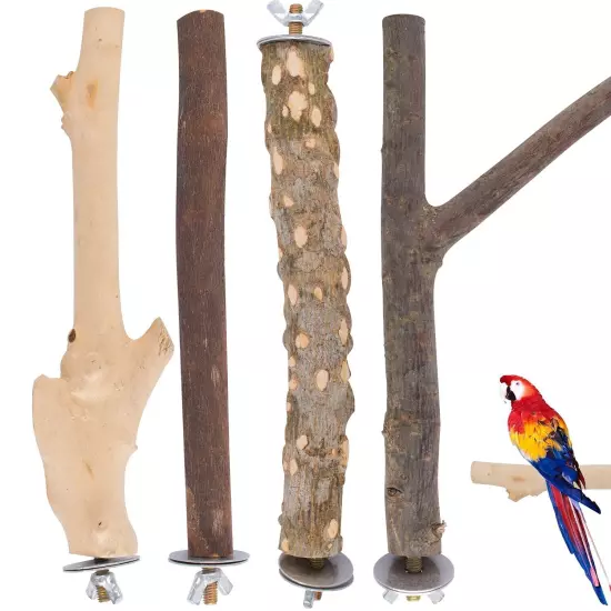 4 PCS Bird Perch Natural Wood Stands for Parrots Cage Accessories Standing Br...