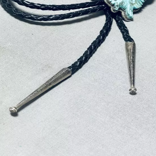 HAND CARVED!! VINTAGE NAVAJO EAGLE STERLING SILVER BOLO TIE OLD