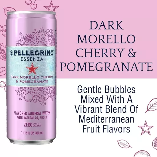 S.Pellegrino Essenza Flavored Mineral Water - Dark Cherry & Pomegranate, 24 Pack